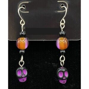 Handmade Purple & Black Skull Orange Purple & Black Bead Earrings by Neanie-Bot